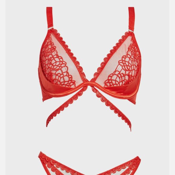 NEW Ann Summers [ Large 12-14 ]‎ Nya Sheer Embroidered Sequin Underwire Bra Red - Picture 3 of 11